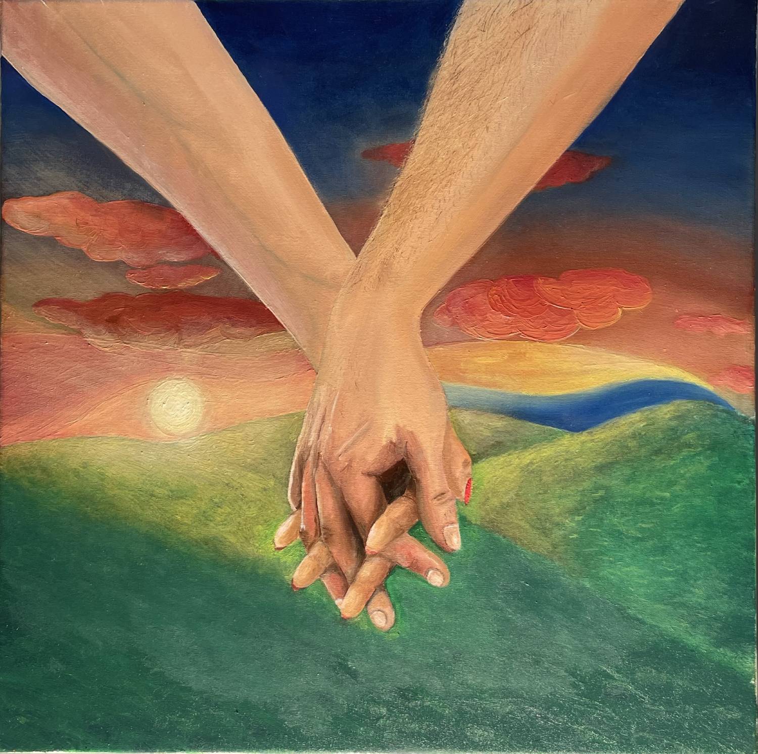 Vendita online opera di pittura a olio dal titolo "Tenendosi per mano" realizzata dall'artista contemporaneo Francesco Diana