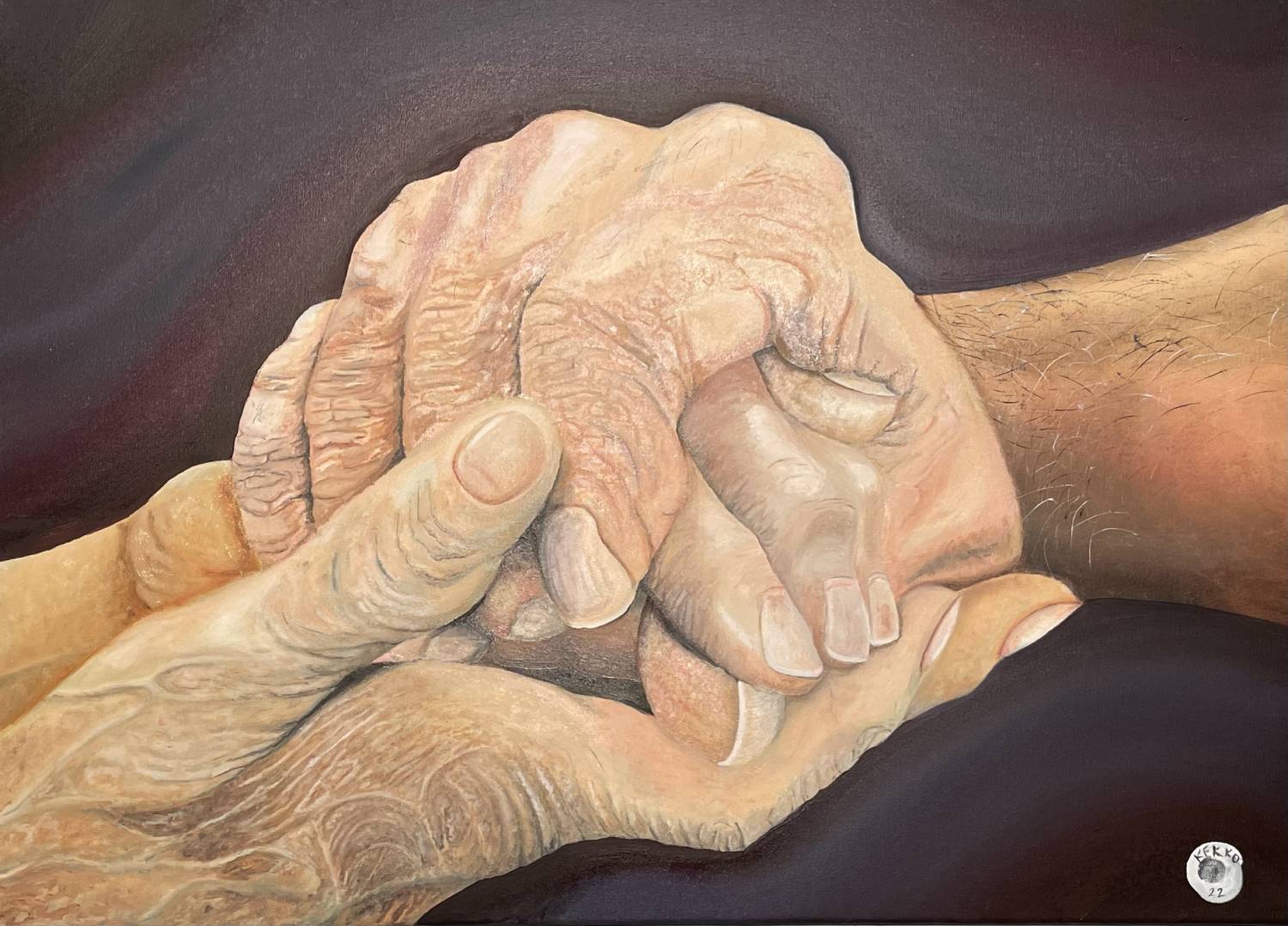Vendita online opera di pittura a olio dal titolo "Invecchiare assieme tenendosi per mano" realizzata dall'artista contemporaneo Francesco Diana